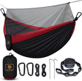 Camping Hammock with NetPortable Lightweight Double Hammocks with Tree Straps and Solid D-Shape CarabinersParachute Nylon Hammock for Backpacking Beach Backyard Patio Hiking Black&ampRed