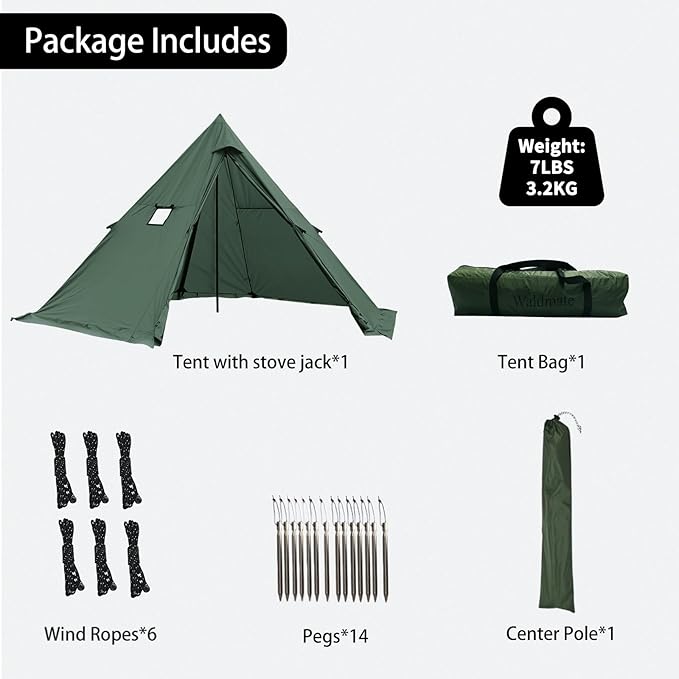 Hot Tent with Stove Jack and Snow Skirt 6.89~8.53ft Standing Room 2~5 Person Tipi Tent for Family Hiking Fishing Hunting Backpacking Camping