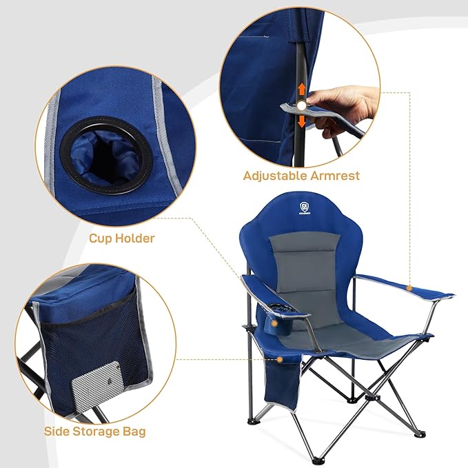 EVER ADVANCED Folding Camping Chair with High Back Padded 2 Pack Oversized Portable Lawn Chairs Lightweight Sturdy Steel Foldable Outdoor Camp Chair for AdultsGrey