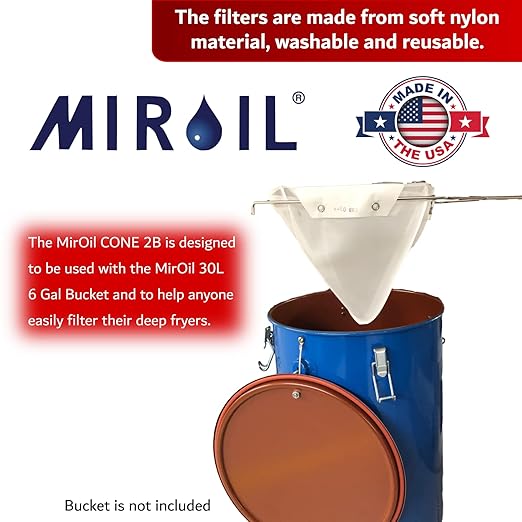 MirOil Blue Filter Pot Combo (6 Gallon) - Oil Pot &amp Filter Bag – Heavy Duty Steel Oil Disposable Caddy with Lid for Commercial Kitchen Storage - Grease Container for Kitchen with Bag