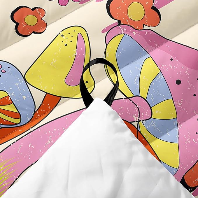 Axolotl Mushroom Printed Camping Blanket Orange Pink Flowers Lightweight Packable Outdoor Blanket Wild Mushrooms Puffy Backpacking Colorful Backpacking for Camping Sleeping Hiking Picnic