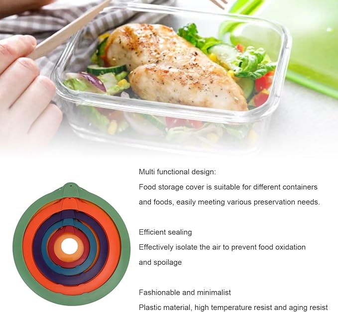Reusable Food Storage Covers 5 Pack Plastic Sealing Lid Set Round Airtight Bowl Lids Microwave Splatter Guard for Containers Pots Cups