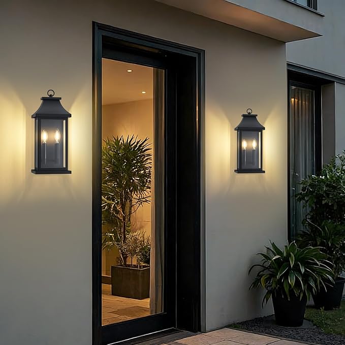 Large Outdoor Wall Lights Outside Lights Exterior Lighting Fixtures Wall Mount Wall Sconce Light Outdoor Lanterns for Porch Black 18 2-Light 1-Pack