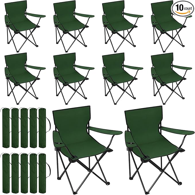 Huwena 10 Pack Folding Camping Chairs with Cup Holder and Carry Bags Portable Outdoor Lawn Chairs Bulk for Picnic Party Backyard Events Beach Outdoor Activities