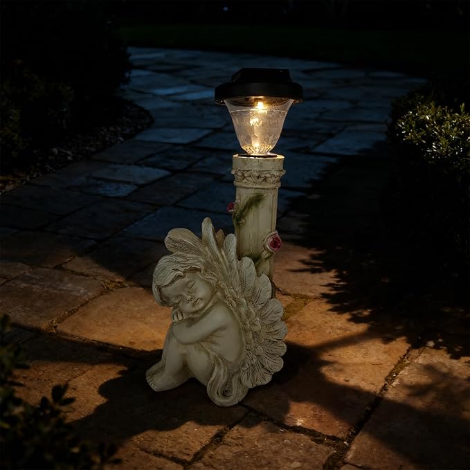 Angel Figurines Outdoor Angel Statues for Garden Solar Statues Outdoor Decorations for Patio Patio Lawn Yard Balcony Garden Mom Gift (White)