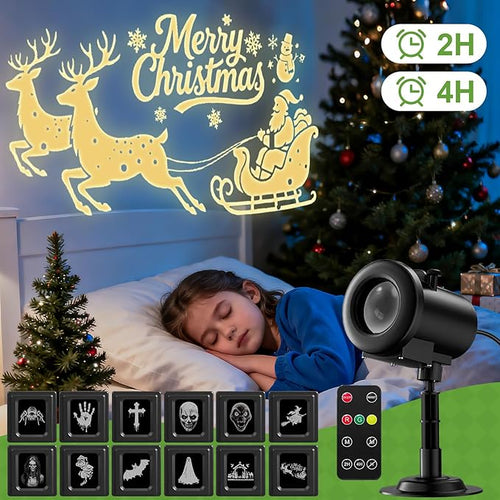 12 in 1 Christmas Projector Lights Outdoor 3D Dynamic Santa Sleigh/Nativity/Green Monster/Ghost/Spider/Bat Christmas DecorNight Lights for Party Home Window Wall Holiday Decor