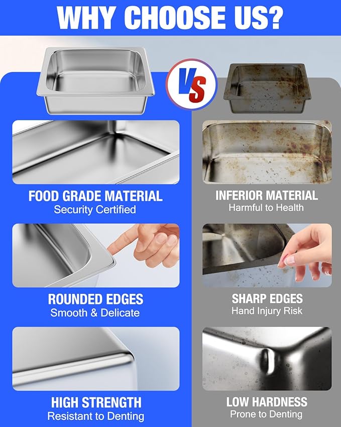 Steam Table Pan Hotel Pans: Full Size 6 Pack 4 Inch Deep Stainless Steel Hotel Pan for Food - Commercial Catering Pan for Hotel Restaurant Buffet Party Supplies