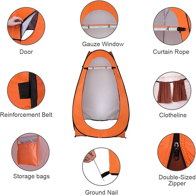 1-2 Person Portable Pop Up Toilet Shower Tent Changing Room Dressing Tent Camping Shelter Orange
