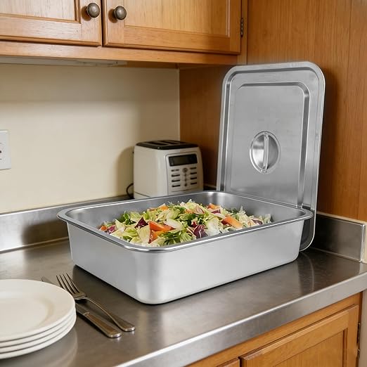 3 Pcs Stainless Steel Bus Tubs with Lid 4 Deep Meat Commercial Tote Box 17.7 x 13.7 Inch Silver Table Pans Dishwashing Utility Prep Tub for Daily Household Tasks Restaurant Services
