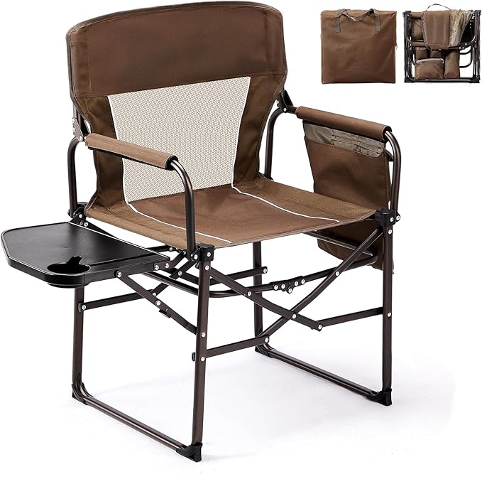 VINGLI Camping Chairs Directors Chair Camping Chair with Side Table &amp Carry BagHeavy Duty Camping Chairs for Adults Portable Folding Camping Chair Pocket for Beach FishingTripPicnicLawn-B