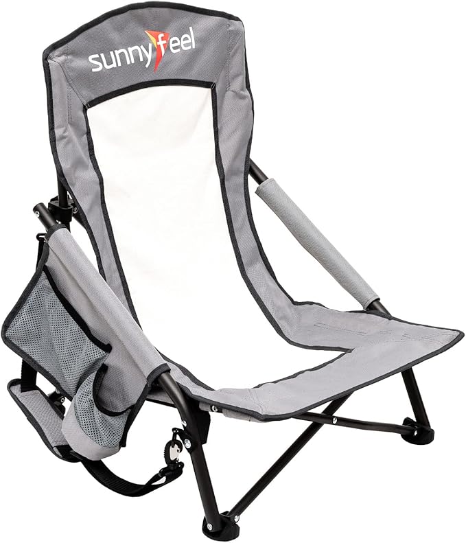 SUNNYFEEL Low Folding Beach Chair for Adults Portable Lightweight Sling Beach Camping Chairs with Cup Holder ArmrestFoldable Camp Lawn Chair for Outdoor Sand Concert Travel Sport Events300LBS