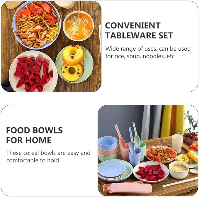 HOMSFOU 28pcs Portable Tableware Set with Reusable Spoons Drink Cups Chopsticks and Plates Smooth Food Bowls for Camping Household and Travel Use