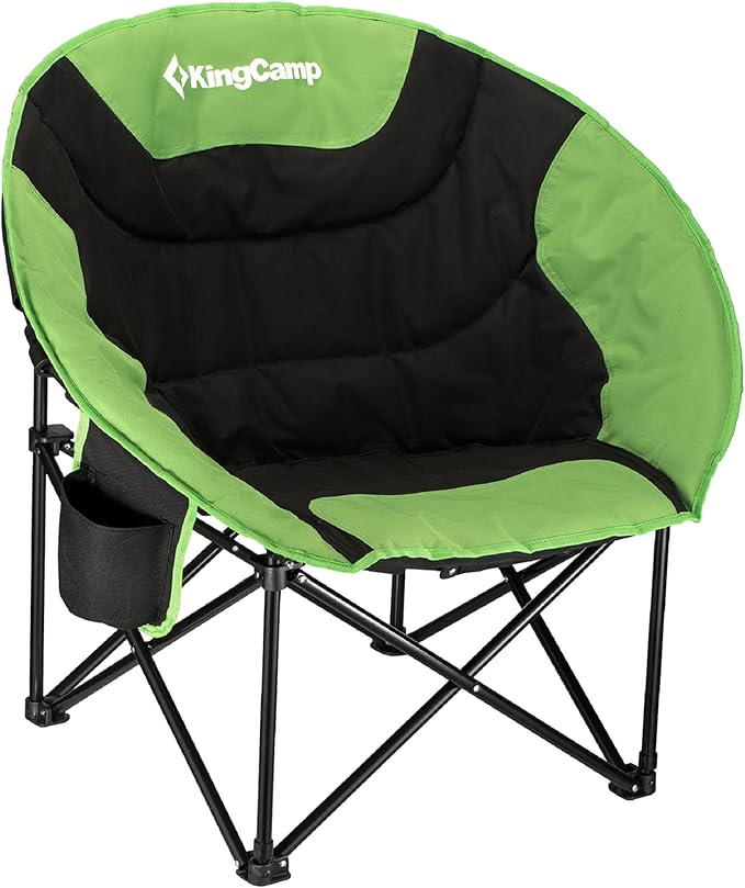 KingCamp Foldable Saucer Moon Lounge Chair with Cupholder Storage Pocket for Indoor Home or Outdoor Camping and Tailgating Use Black/Green