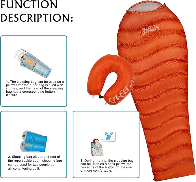 Down Sleeping Bag Ultralight Mummy Backpacking Sleeping Bags for Adults Camping Hiking Outdoor with 600 Fill Power Duck Down