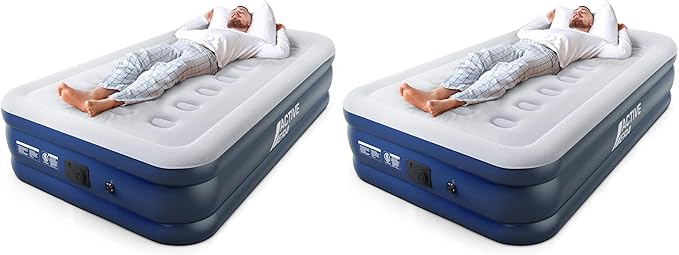 Active Era 20 Twin Air Mattress with Built-in Pump &amp Raised Pillow - Heavy Duty Puncture Resistant Waterproof Blow Up Bed (Pack of 2)