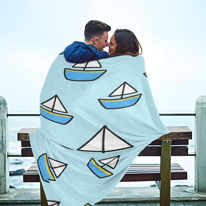 Throw Blanket Cartoon Ship Boat Blue Girl Throw Blanket 50x70