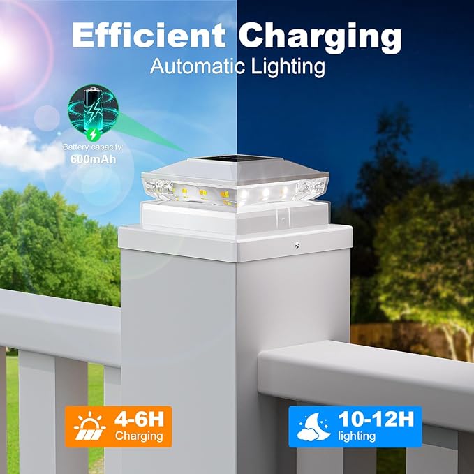 NIORSUN Solar Post Cap Lights Outdoor Waterproof 2 Lighting Modes 4x4 Post Solar Lights Fence Posts Solars Light for Deck Patio Garden Decoration 4x4 Posts Caps Wood Vinyl 12 Pack (White)