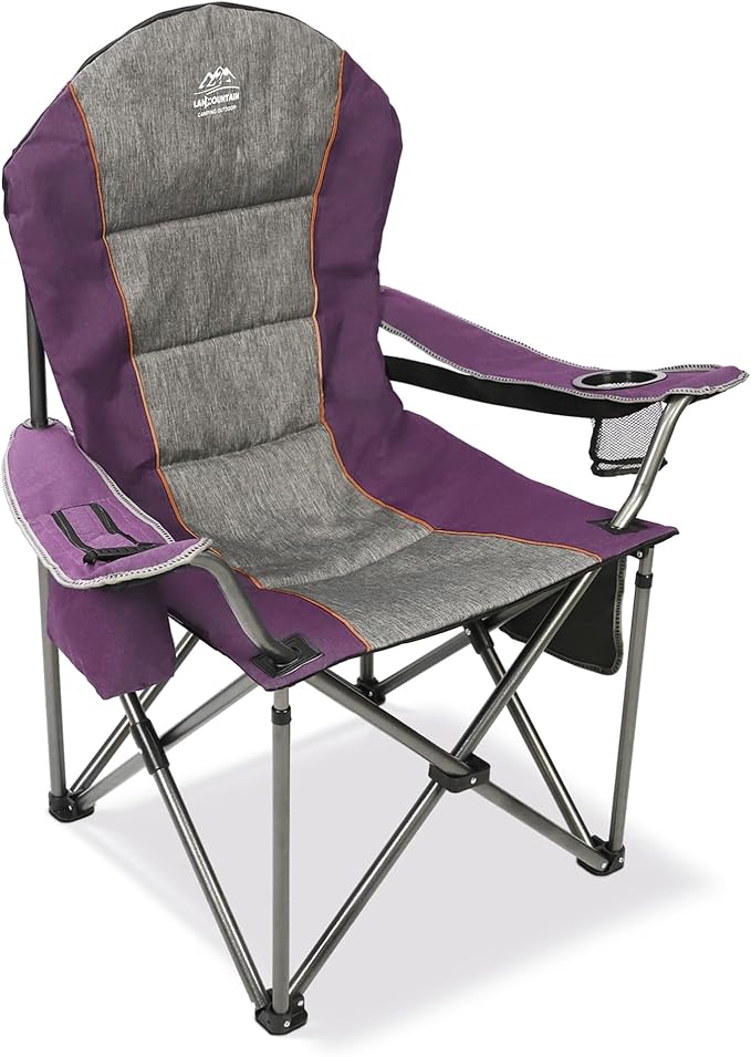 Camping Chairs for AdultsHigh Back Folding Camp Chair with Cup Holder and Cooler BagHeavy Duty Outdoor Lawn ChairsPerfect for CampingHikingPicnicsand Beach TripsPurple