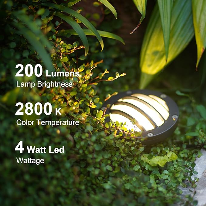 GOODSMANN Landscape Lights 1PK Low Voltage Well Lights 4 Watt 200 Lumen LED Landscape Lighting 2800K Warm White Metal In-Ground Light with Cable Connectors