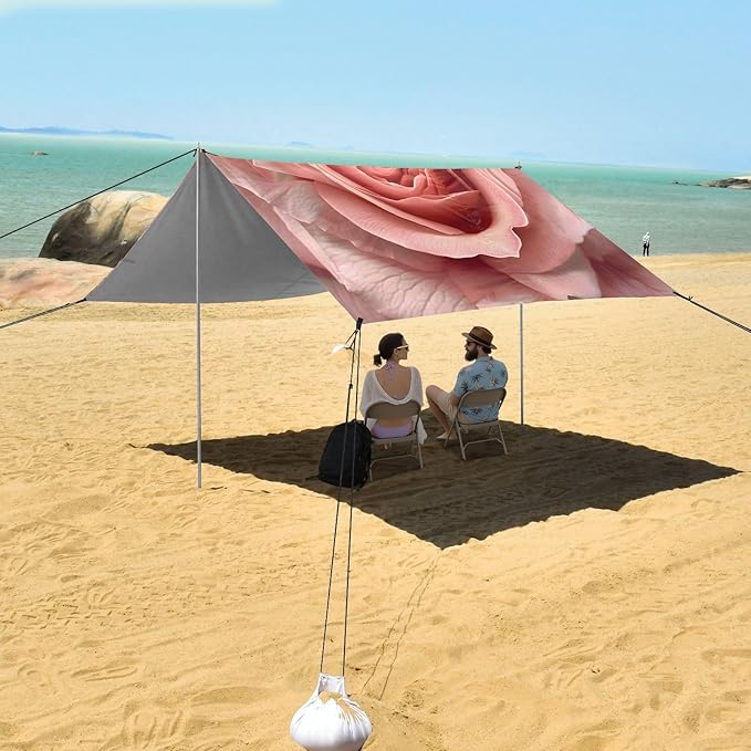 ALAZA Pink Rose Flower Beach Tent Sun Shelter UPF50+ Protection Beach Shade Canopy w/ 4 Sandbags for Outdoor Camping Fishing Backyard Fun Picnic 10x9 ft