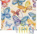 Waterproof Sandproof Beach Blanket 59''×68'' Hollow Butterflies Polyester Outdoor Picnic Blanket with 4 Stakes &amp Storage Bag for BeachCampingVacation Beige