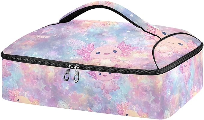 Casserole Carrier Print Adorable Cute AxolotlInsulated Casserole Carrier for Hot or Cold Food Thermal Lunch Tote for Potluck Parties Picnic Beach Fits 9 x 13 Inches Baking Dish