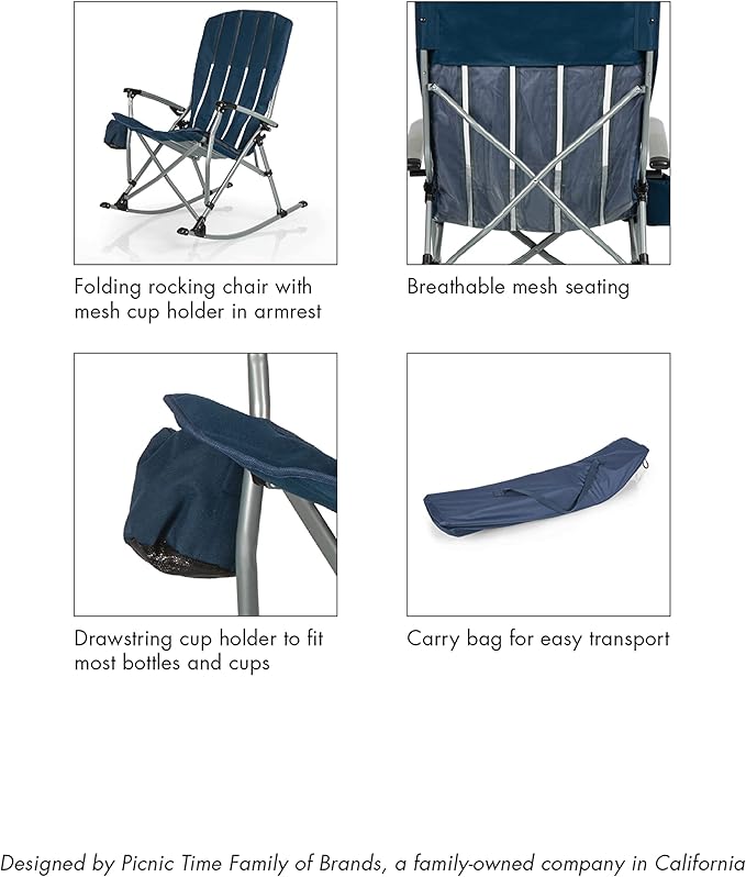 Picnic TIME NCAA Unisex-Adult NCAA Outdoor Rocking Camp Chair XL Heavy Duty Camping Chair for Adults