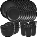 Quatish 32 Piece Plates and Bowls Sets for 8 Unbreakable Dinnerware Sets Plastic Dish Set for Camping Dishwasher Microwave Safe Outdoor Kitchen and Apartment Dinning RV Essentials Black