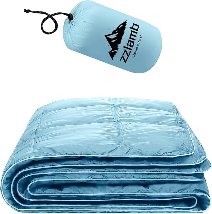 zzlamb Camping Blanket Compact Lightweight Soft Puffy Blanket Water-Repellent Packable Warm Quilt Down Alternative Picnic Hiking Backpacking Beach Travel RV Airplane Couch Car