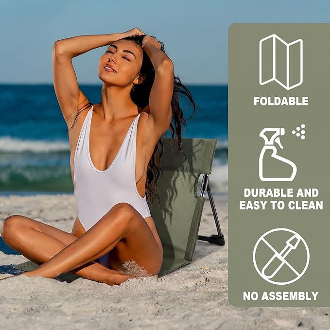 Karenhi 2 Pcs Foldable Poolside Chairs Portable Beach Chair Folding Poolside Chairs for Edge of Pool for Adults Traveling Camping Picnic Lawn Accessories (Military Green)