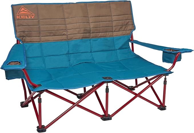 Kelty Low Loveseat Oversized 2-Person Heavy Duty Folding Camp Chair Double Seat for Soccer Games Tailgating Beach Days (Low Height/Deep Lake)