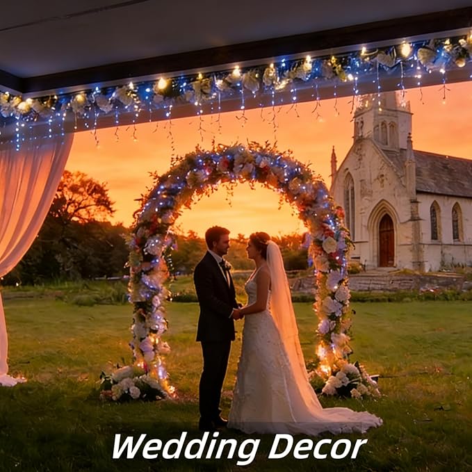 612 LED String lights Indoor Outdoor 60ft Christmas Window Lights with 136 Drops 12 Modes Dimmable Curtain Lights Fairy Lights for Bedroom Holiday Wedding Party Home Decorations Blue &amp White