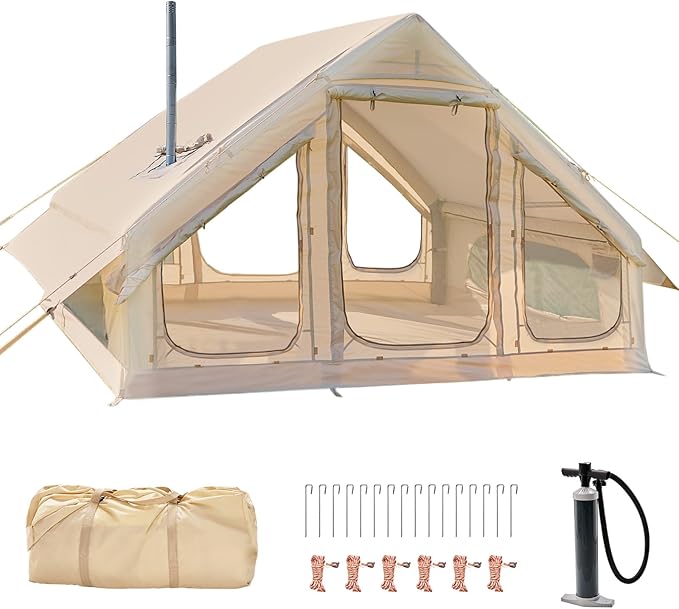 Inflatable Tents for Camping Super Easy to Blow Up Tent with Hand Pump Waterproof Oxford Cloth &amp Stove Jack Spacious Air Tent Hot Tents for 4-6 People