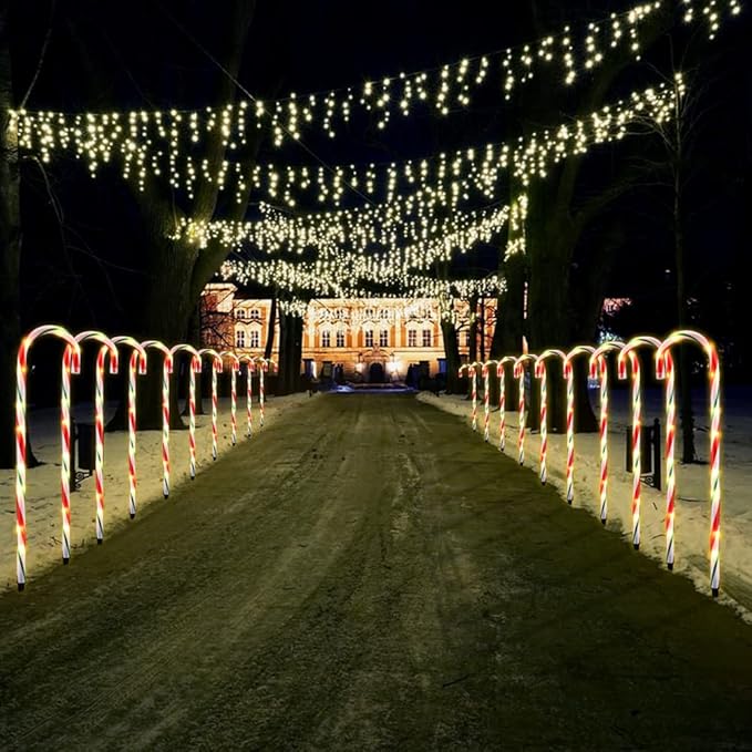 J-HVA 26 Christmas Decorations Outside Candy Cane Lights Set of 10 Pack Landscape Path Lights for Yard Patio Garden Walkway Festival Holiday Red &amp Green