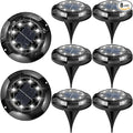 Solar Ground Lights Outdoor Waterproof 8 Pack 12 LEDs Solar Garden Disk Lights Landscape Lighting for Outside Pathway Deck Yard Patio Lawn Driveway Walkway Deco (White Lights)