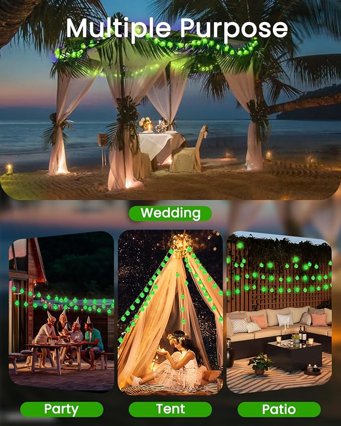 2-Pack 100 LED Green Solar String Lights Outdoor - 64FT Crystal Globe Waterproof Solar Powered Lights for Outside with 8 Lighting Modes for Patio Decorations Garden Party Porch Wedding Yard