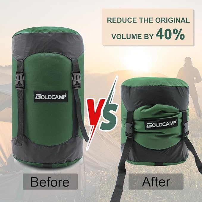 GOLDCAMP Compression Sack 40% More Storage! 18L/30L/43L/49L/65L Compression Stuff Sack Waterproof &amp Ultralight Sleeping Bag Stuff Sack - Space Saving Gear for Camping Hiking (Green XXXL)