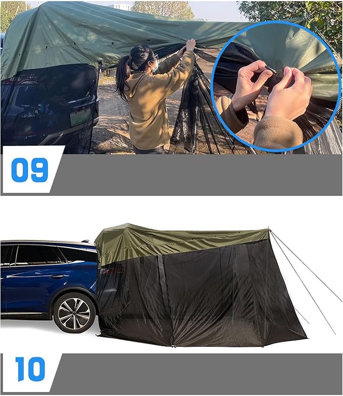 SUV Tent - Mesh/PU Waterproof Sun Protection Canopy126x78x76.7 Inch Windproof Portable SUV Tailgate Tent Vehicle Rear Hiking Traveling