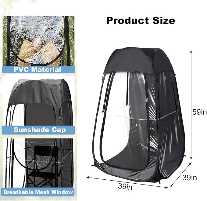 Portable Pop Up Sports Tent Clear Tents with Carry Bag for Outside Fishing Camping &amp Sideline Use Instant Setup Shelter Compact Foldable Design (Black 2)