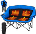 CypherX Heated Double Camping Chair with 3 Heat Levels- Heated Loveseat Chair for 2 Person Heavy Duty Oversized Padded Folding Camping Couch for Adults Outdoor Sports Lawn Portable Chairs (No battery)