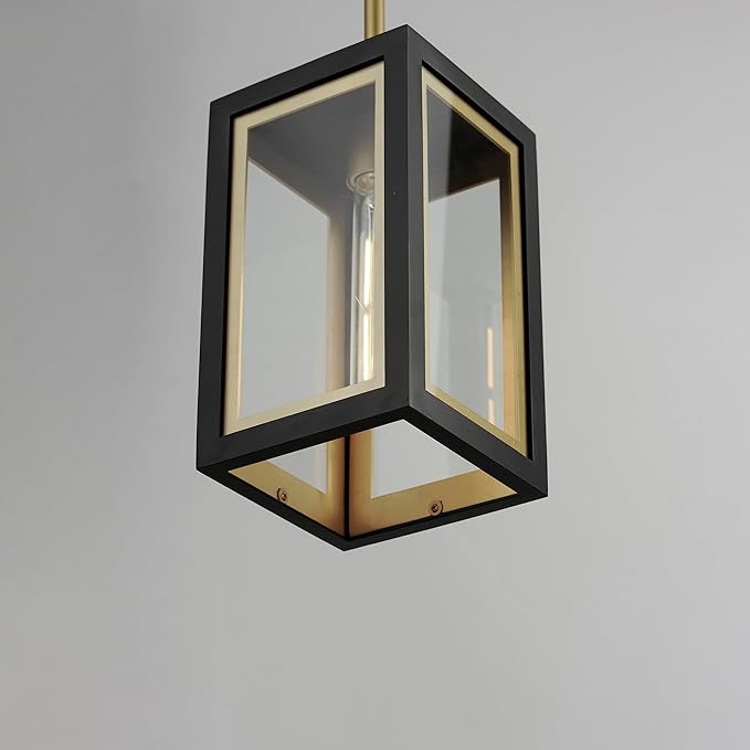Maxim Lighting 30051CLBKGLD I Neoclass Collection 12 Inch One Light Outdoor Ceiling Pendant I Black &amp Gold Finish I Modern Contemporary Light Fixture I Adjustable Height I