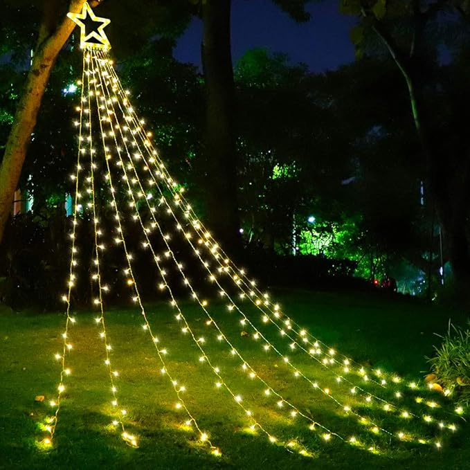 Christmas Decorations Outdoor 11.5 ft 317 LED Star Christmas Tree Lights 8 Memory Lighting Modes&ampTimer Star Light for Yard Wedding Party Decorations（Warm