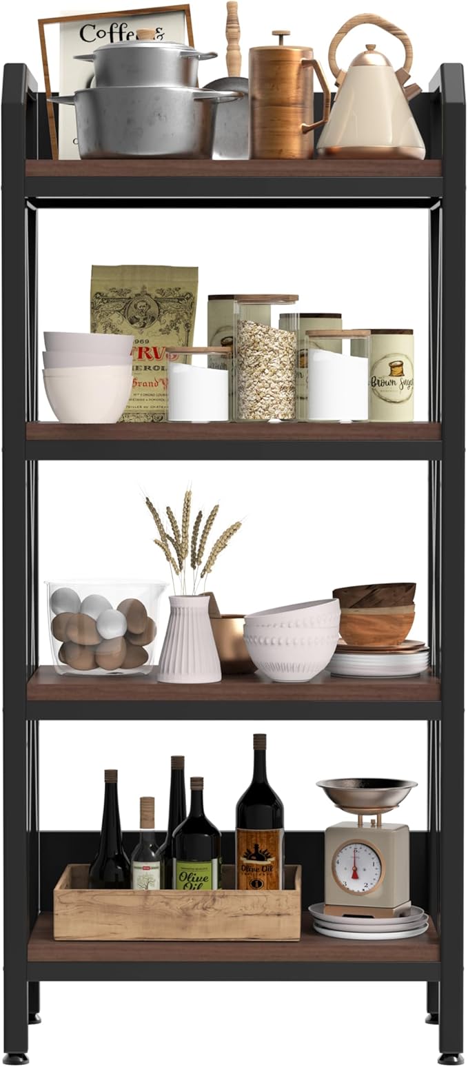 4-Tier Bakers Rack Storage Shelves Heavy-Duty Metal &amp Wood Kitchen Organizer with Easy Assembly for Garage Bathroom Entryway Home Storage