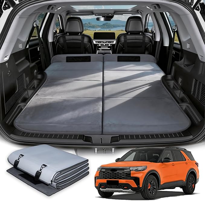Car Bed for Ford Explorer Foldable Non-Inflatable Memory Foam Camping Mattress Thickened Portable SUV Trunk Sleeping Pad Air Mattress Upgrade for Camping &amp Travel Essentials With Storage Bag