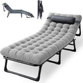 Portable Camping Cot for Adults with Removable Mattress Double Layer 1200D 330lb Foading Cot Heavy Duty Camping Bed with Pillow 4-Position Reclining for Guest Sleeping (Gray)