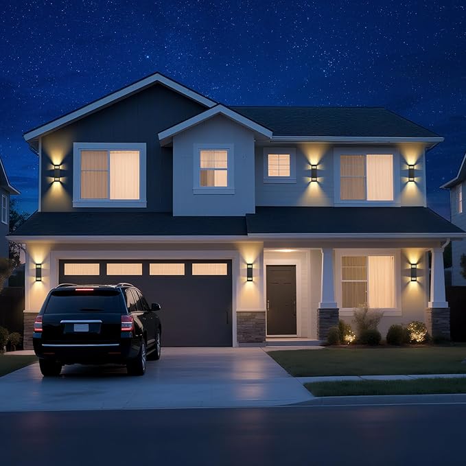 Dusk to Dawn Outdoor Wall Light 2 Pack Modern Exterior Lighting Fixtures for House Black Outdoor Sconce Lights with LED Bulbs Up Down Lights Outside Garage Lights for House Porch Door