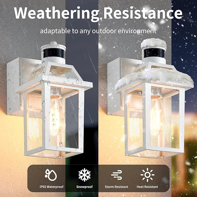 Yisuro Porch Lights with GFCI Outlet Dusk to Dawn Motion Sensor Outdoor 3 Lighting Modes Exterior Light Fixture Outside for House Front Door Patio Garage(White)