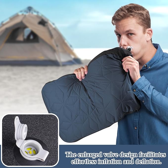 Camping Pillow with Removable Cover Large Size 24“ x 15 - Ultralight Inflatable Pillow for Camping Lightweight Ergonomic and Washable for Camping Hiking and Travel Gray