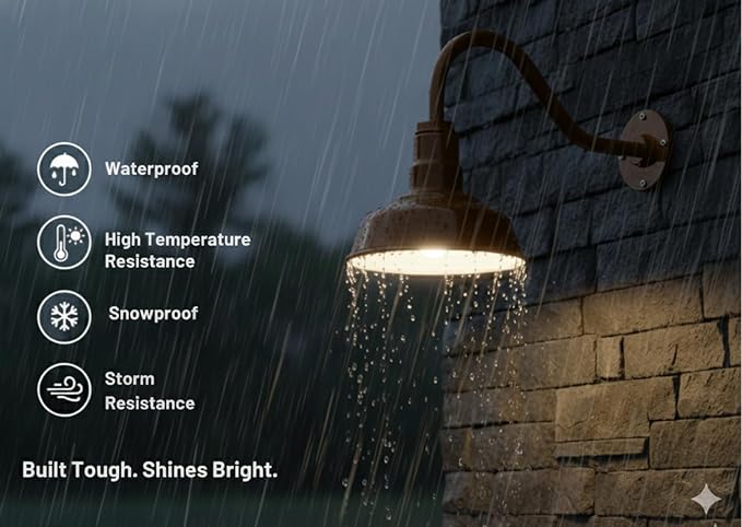 AGB101-10-AS8 Bronze - Standard Barn Light with Gooseneck Arm | Outdoor LED Lights Classic Floodlight Design for Barn Lights Outdoor Durable Metal Construction Energy-Efficient