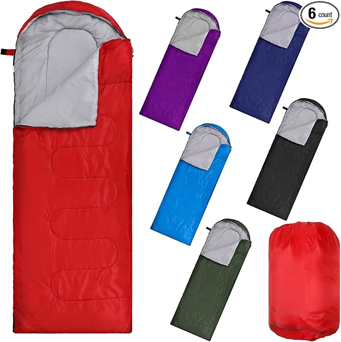 Macarrie 6 Pack Bulk Sleeping Bags for Homeless Donation 0 Degree Waterproof Sleeping Bags with Compression Sack for Adults Winter Cold Weather Care Camping Hiking Emergency